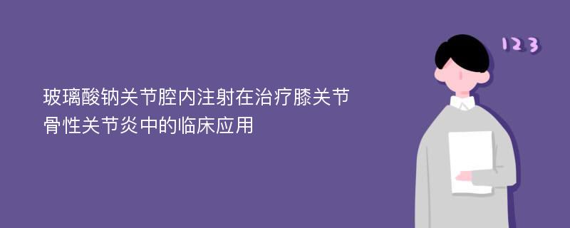 玻璃酸钠关节腔内注射在治疗膝关节骨性关节炎中的临床应用