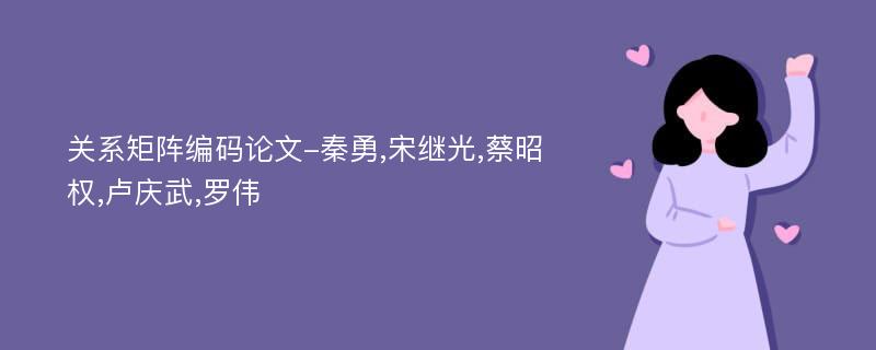 关系矩阵编码论文-秦勇,宋继光,蔡昭权,卢庆武,罗伟