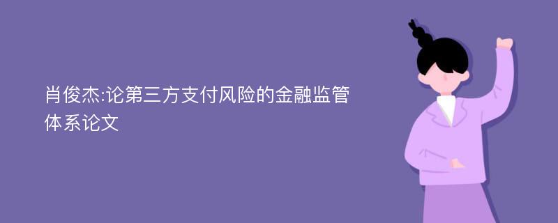 肖俊杰:论第三方支付风险的金融监管体系论文