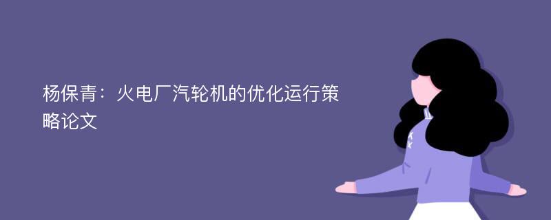 杨保青：火电厂汽轮机的优化运行策略论文