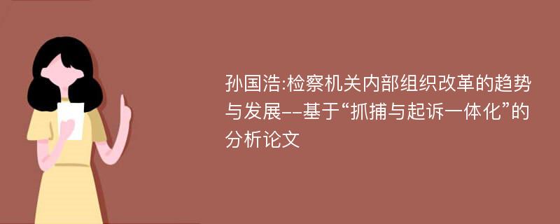 孙国浩:检察机关内部组织改革的趋势与发展--基于“抓捕与起诉一体化”的分析论文