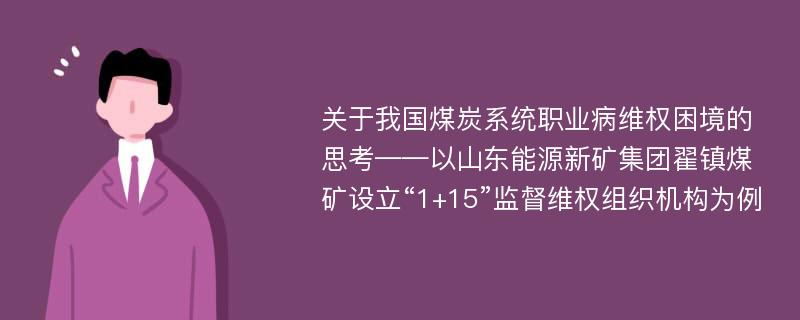 关于我国煤炭系统职业病维权困境的思考——以山东能源新矿集团翟镇煤矿设立“1+15”监督维权组织机构为例