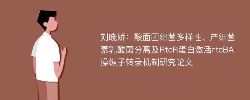 刘晓娇：酸面团细菌多样性、产细菌素乳酸菌分离及RtcR蛋白激活rtcBA操纵子转录机制研究论文