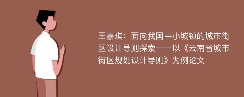 王嘉琪：面向我国中小城镇的城市街区设计导则探索——以《云南省城市街区规划设计导则》为例论文