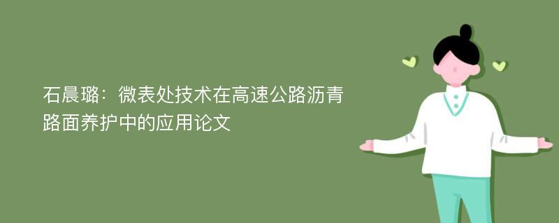 石晨璐：微表处技术在高速公路沥青路面养护中的应用论文