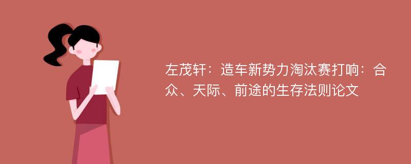 左茂轩：造车新势力淘汰赛打响：合众、天际、前途的生存法则论文