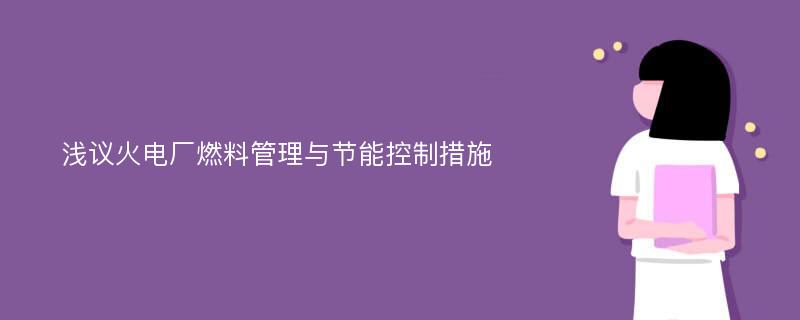 浅议火电厂燃料管理与节能控制措施