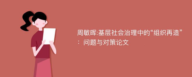 周敏晖:基层社会治理中的“组织再造”：问题与对策论文