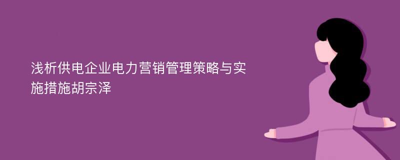 浅析供电企业电力营销管理策略与实施措施胡宗泽