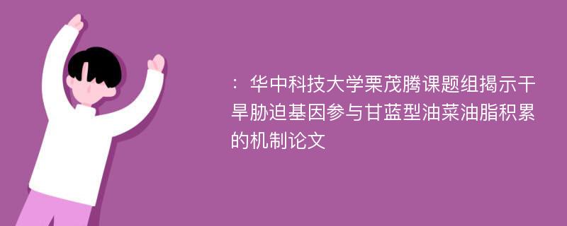 ：华中科技大学栗茂腾课题组揭示干旱胁迫基因参与甘蓝型油菜油脂积累的机制论文