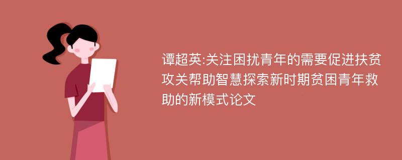 谭超英:关注困扰青年的需要促进扶贫攻关帮助智慧探索新时期贫困青年救助的新模式论文