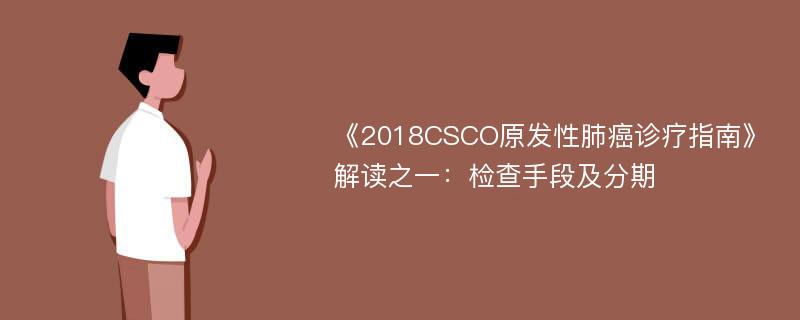 《2018CSCO原发性肺癌诊疗指南》解读之一：检查手段及分期