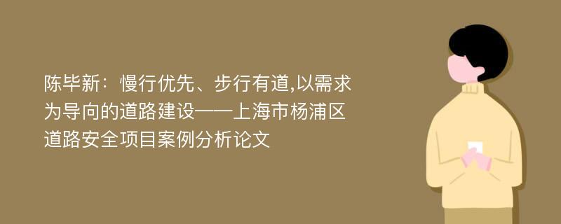 陈毕新：慢行优先、步行有道,以需求为导向的道路建设——上海市杨浦区道路安全项目案例分析论文