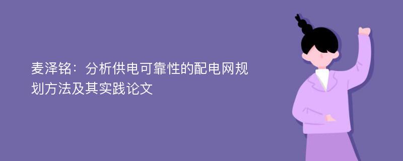 麦泽铭：分析供电可靠性的配电网规划方法及其实践论文