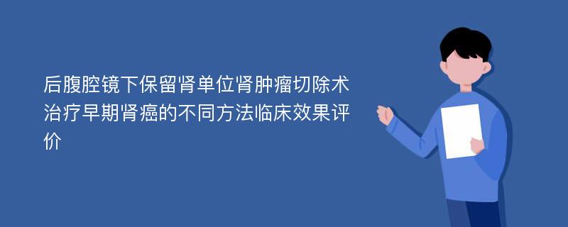 后腹腔镜下保留肾单位肾肿瘤切除术治疗早期肾癌的不同方法临床效果评价