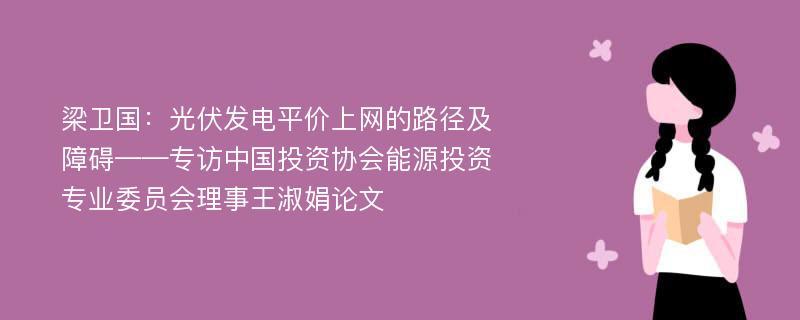 梁卫国：光伏发电平价上网的路径及障碍——专访中国投资协会能源投资专业委员会理事王淑娟论文