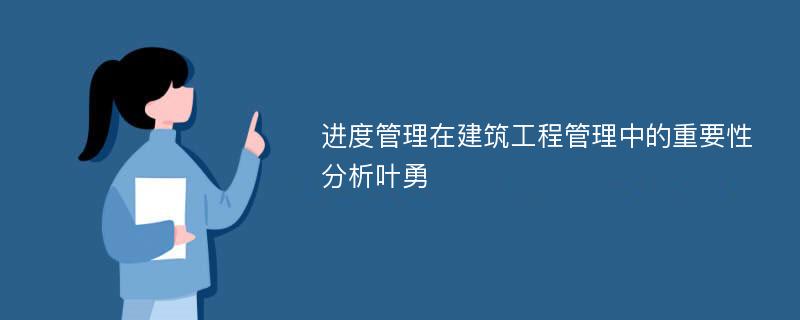 进度管理在建筑工程管理中的重要性分析叶勇