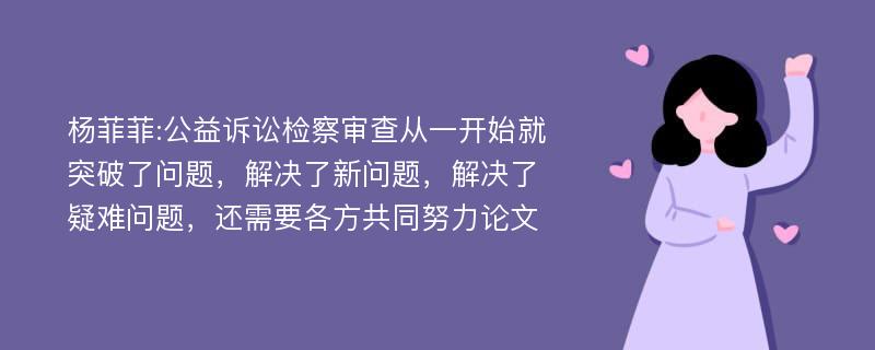 杨菲菲:公益诉讼检察审查从一开始就突破了问题，解决了新问题，解决了疑难问题，还需要各方共同努力论文