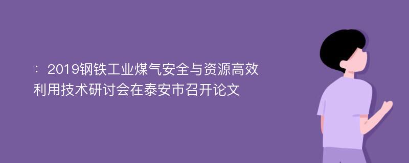 ：2019钢铁工业煤气安全与资源高效利用技术研讨会在泰安市召开论文