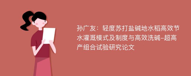 孙广友：轻度苏打盐碱地水稻高效节水灌溉模式及制度与高效洗碱-超高产组合试验研究论文