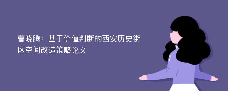 曹晓腾：基于价值判断的西安历史街区空间改造策略论文