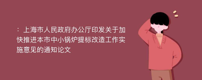 ：上海市人民政府办公厅印发关于加快推进本市中小锅炉提标改造工作实施意见的通知论文