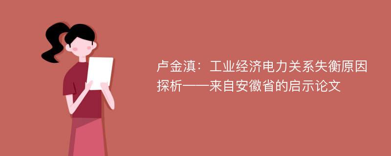 卢金滇：工业经济电力关系失衡原因探析——来自安徽省的启示论文