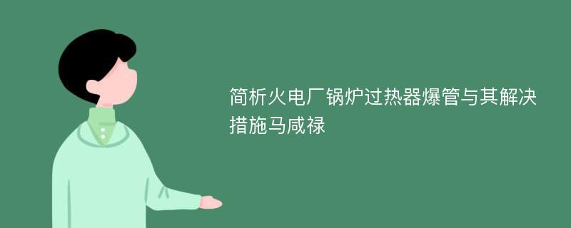 简析火电厂锅炉过热器爆管与其解决措施马咸禄