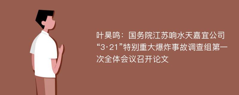 叶昊鸣：国务院江苏响水天嘉宜公司“3·21”特别重大爆炸事故调查组第一次全体会议召开论文