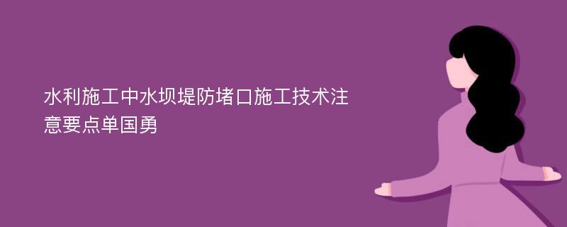 水利施工中水坝堤防堵口施工技术注意要点单国勇